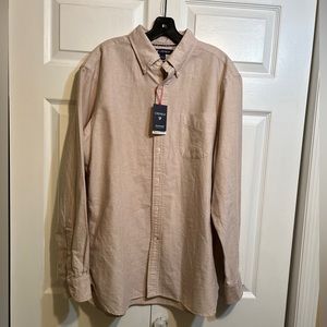 NWT Cremieux Long Sleeve Button Down Shirt Sz L Large Chino Beige Supima Cotton